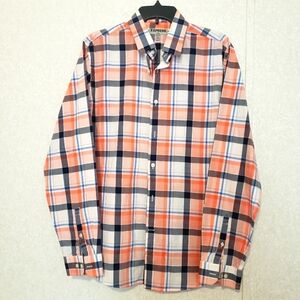EXPRESS. LONG SLEEVE BUTTON UP SHIRT..SIZE:L COLOR: PLAID-ORANGE-BLUE